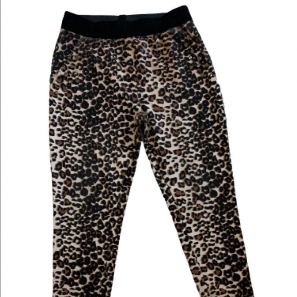 Italian leopard print pants with rhinestone design